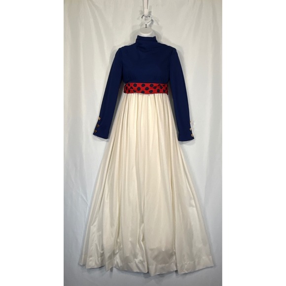 Lillie Rubin Dresses & Skirts - Lillie Rubin Vintage 60s 70s Hostess Maxi Dress Blue White Red Empire Waist XS